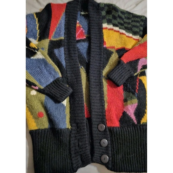 Uno & Una Sweaters - Uno & Una Vintage Wool Blend Chunky Knit Abstract Cardigan Size Medium Oversized